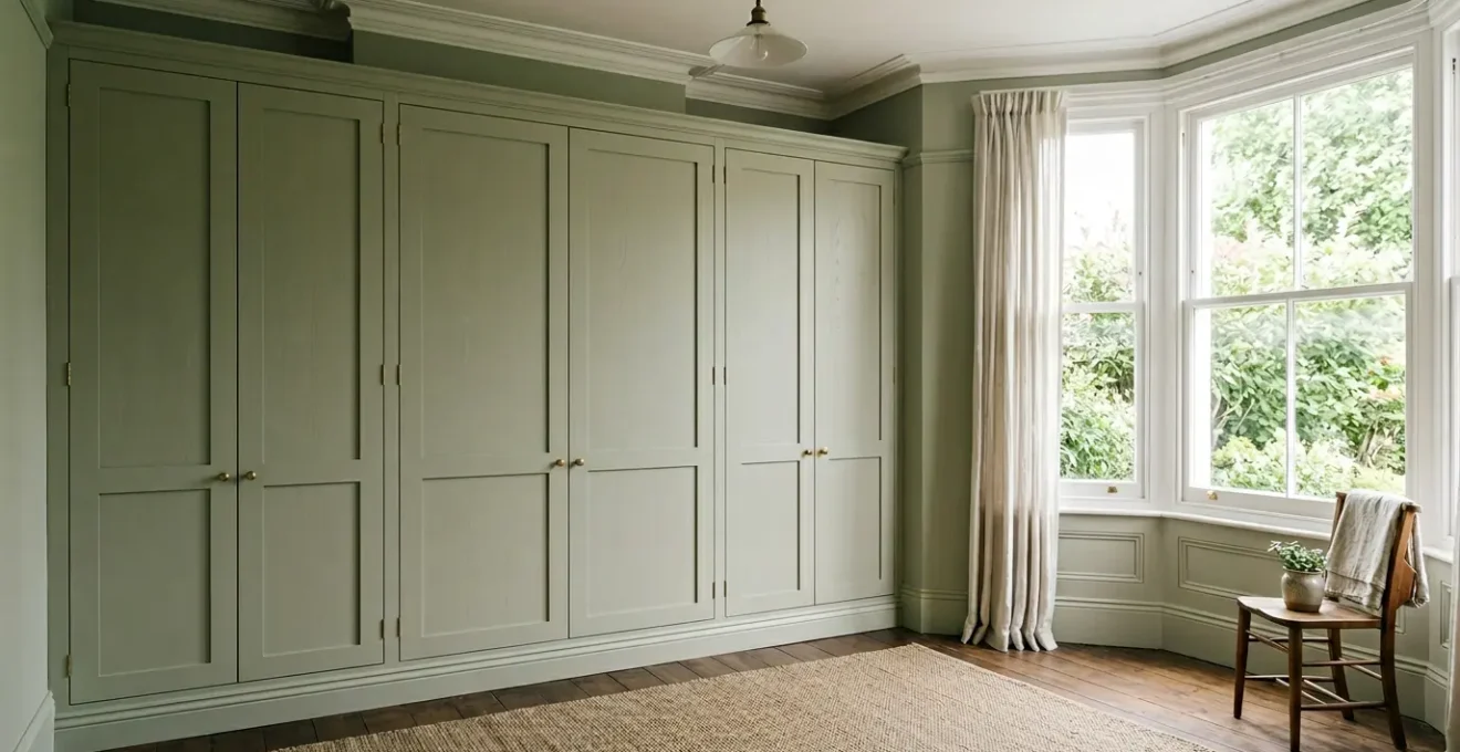 Elegant custom built-in wardrobe seamlessly integrated into a UK bedroom with traditional period features