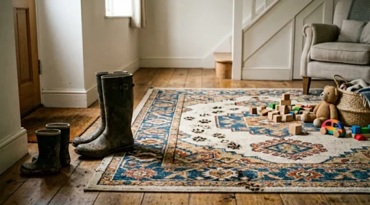 Durable family rug withstanding daily life with children and pets in British home