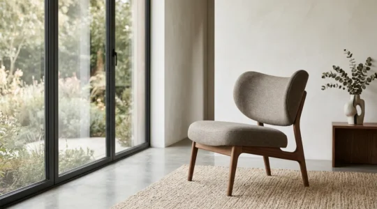 A luxurious statement armchair in a well-designed living room, showcasing both aesthetic appeal and ergonomic comfort