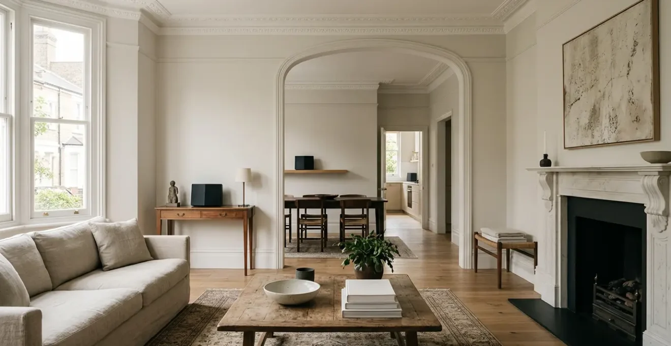 Modern living room with wireless speakers creating a seamless multi-room audio experience
