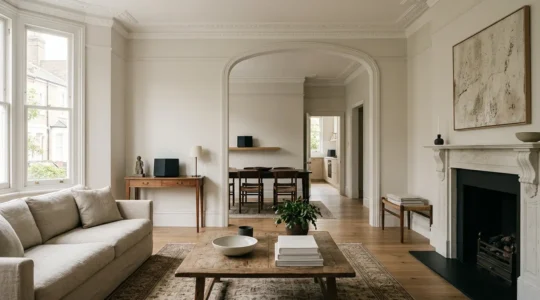 Modern living room with wireless speakers creating a seamless multi-room audio experience
