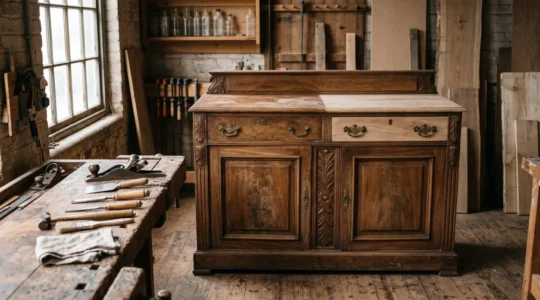 Victorian sideboard restoration preserving original woodwork character and patina