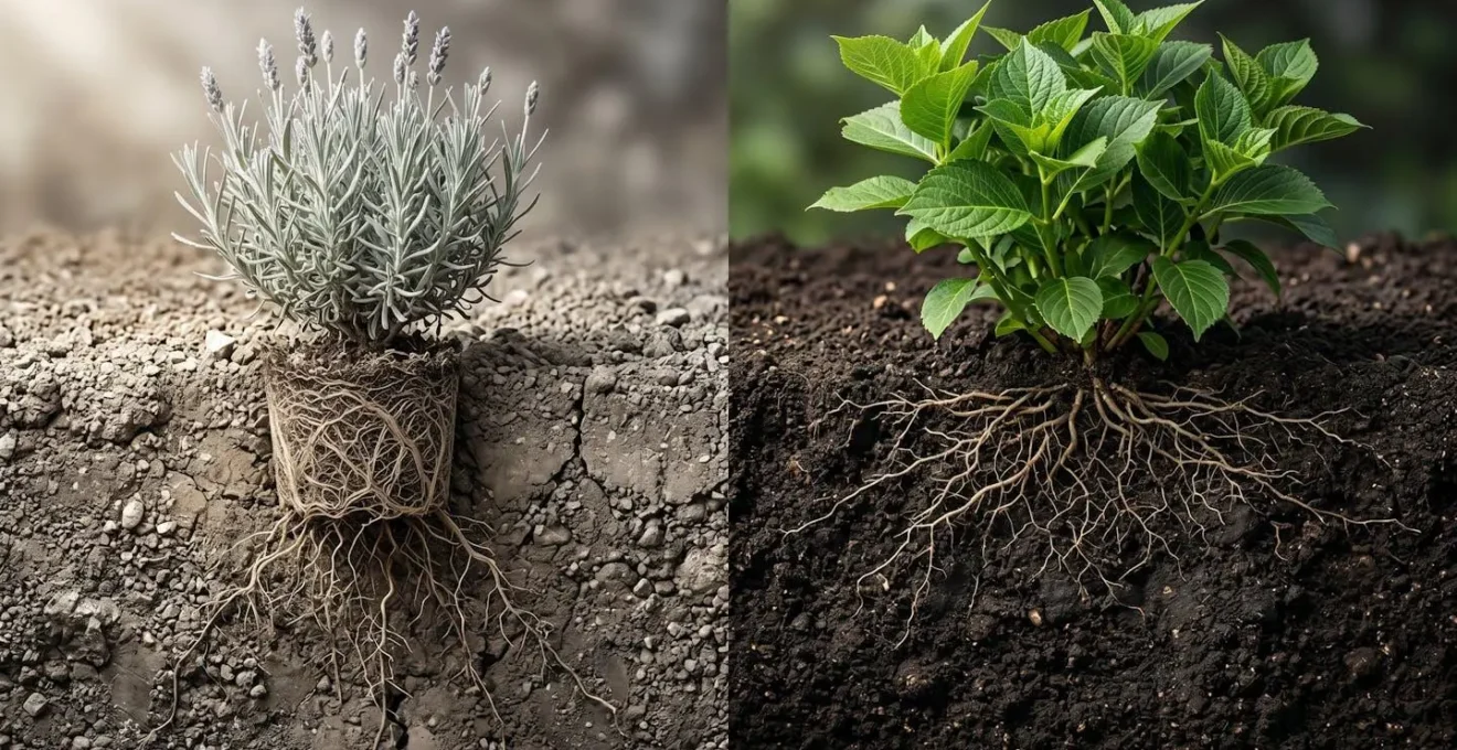 Symbolic representation of contrasting root systems between drought-tolerant and water-dependent plants