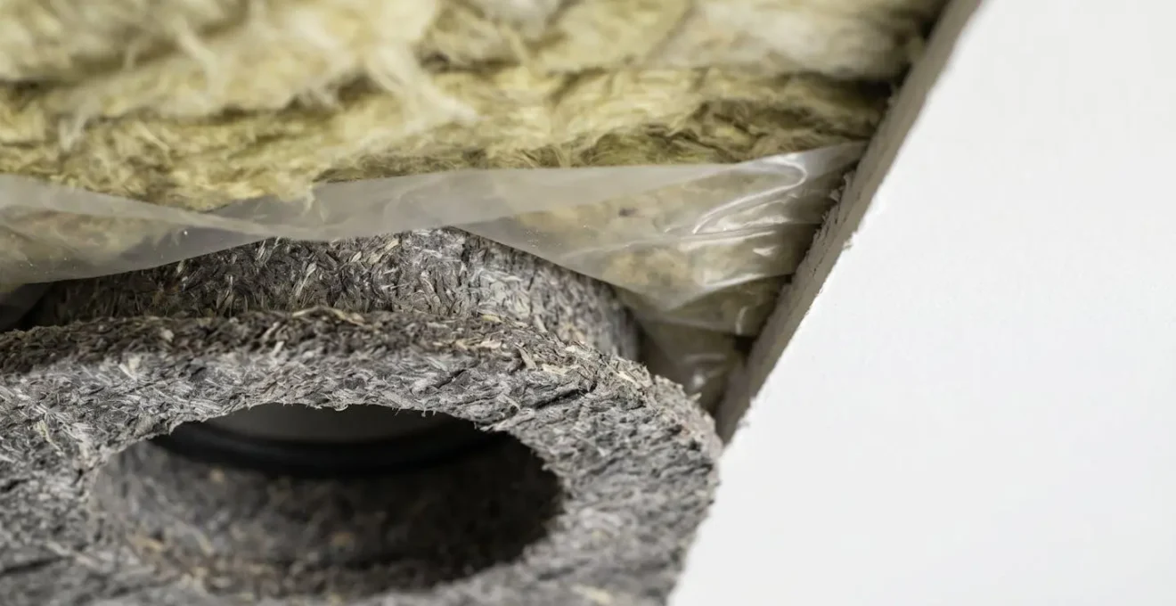 Close-up of fire-rated ceiling speaker installation detail showing building regulations compliance