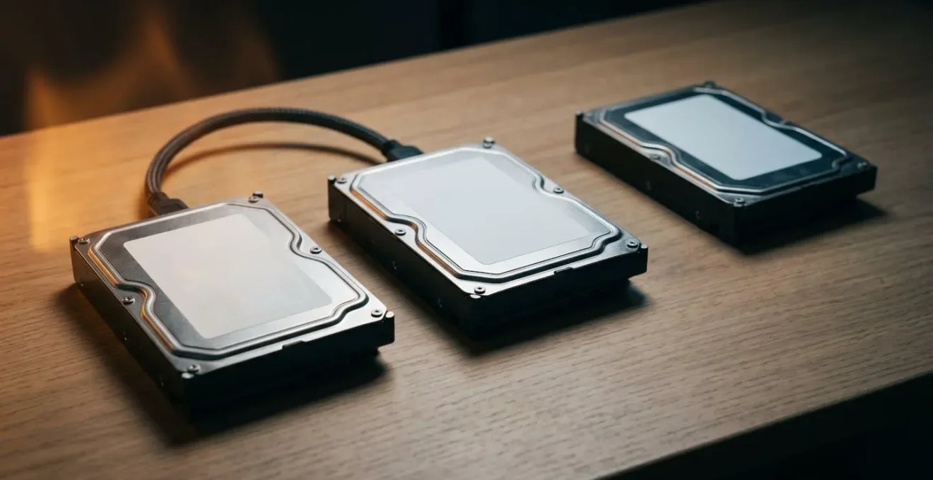 Symbolic representation of data vulnerability showing interconnected storage devices under threat