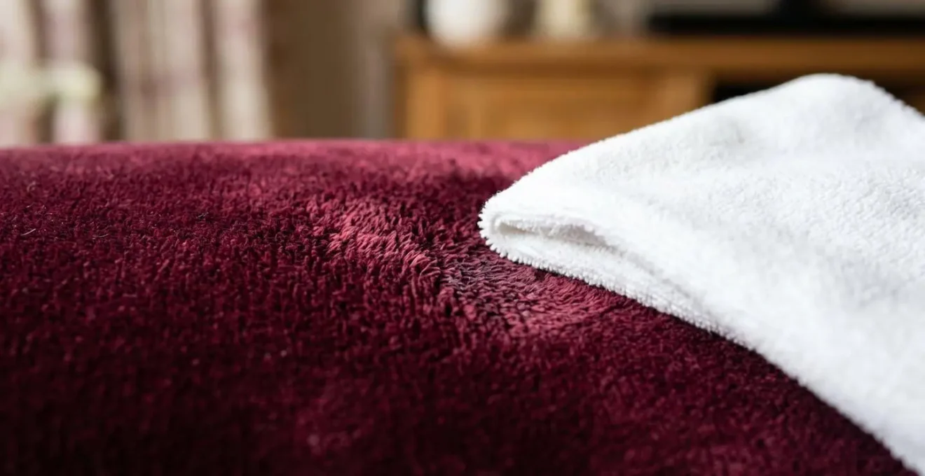 Close-up detail of velvet fabric texture showing proper blotting technique