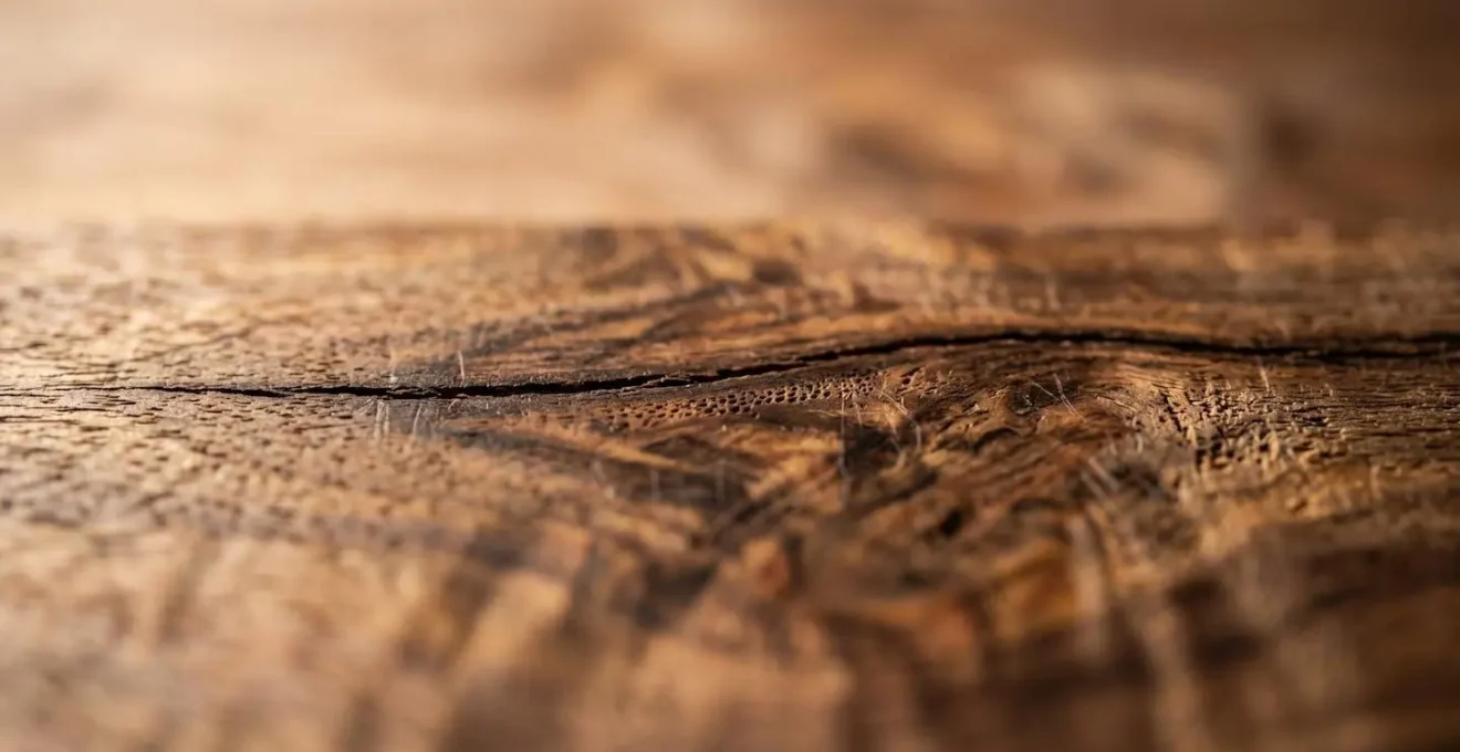 Extreme close-up macro photograph of natural hardwood grain texture showing authentic solid wood quality indicators