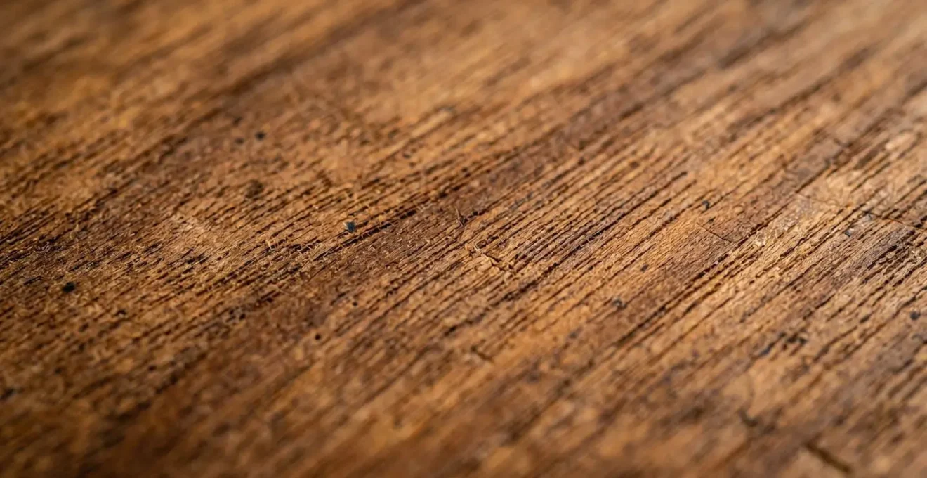 Extreme macro close-up of wood veneer grain showing delicate surface texture and fiber detail in controlled lighting